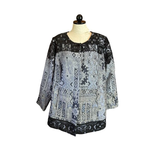 Susan Graver Artisan Jacket 26W Black Velvet Geometric Snap Button Art NWOT - Picture 1 of 12